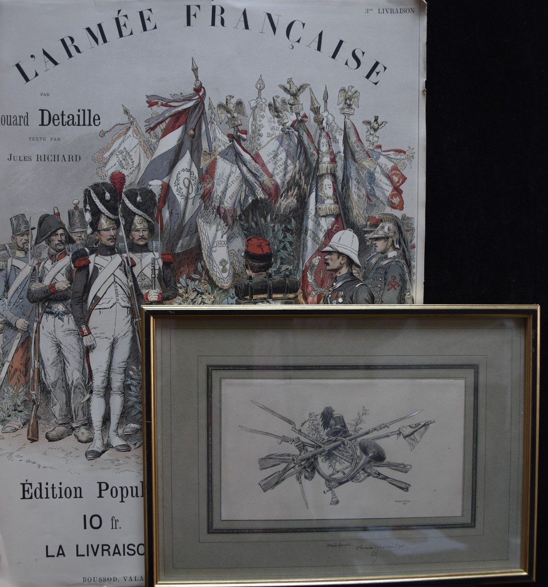 Edouard Detaille (1848-1912) Trophée d'Armes, 1885 dessin à la plume Signé-photo-4