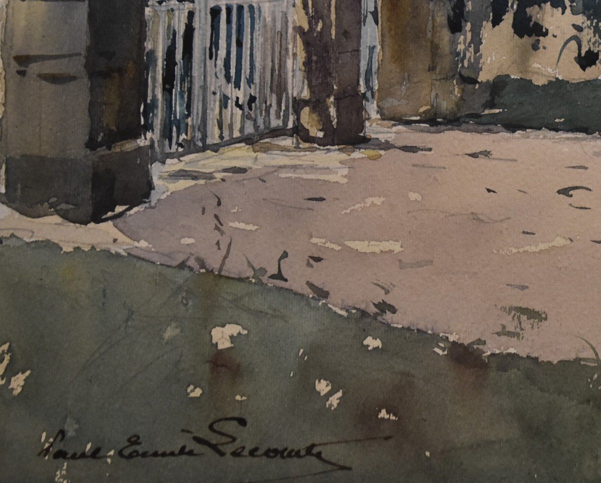 Paul Emile Lecomte (1877-1950) La Grille, Watercolor Signed-photo-3