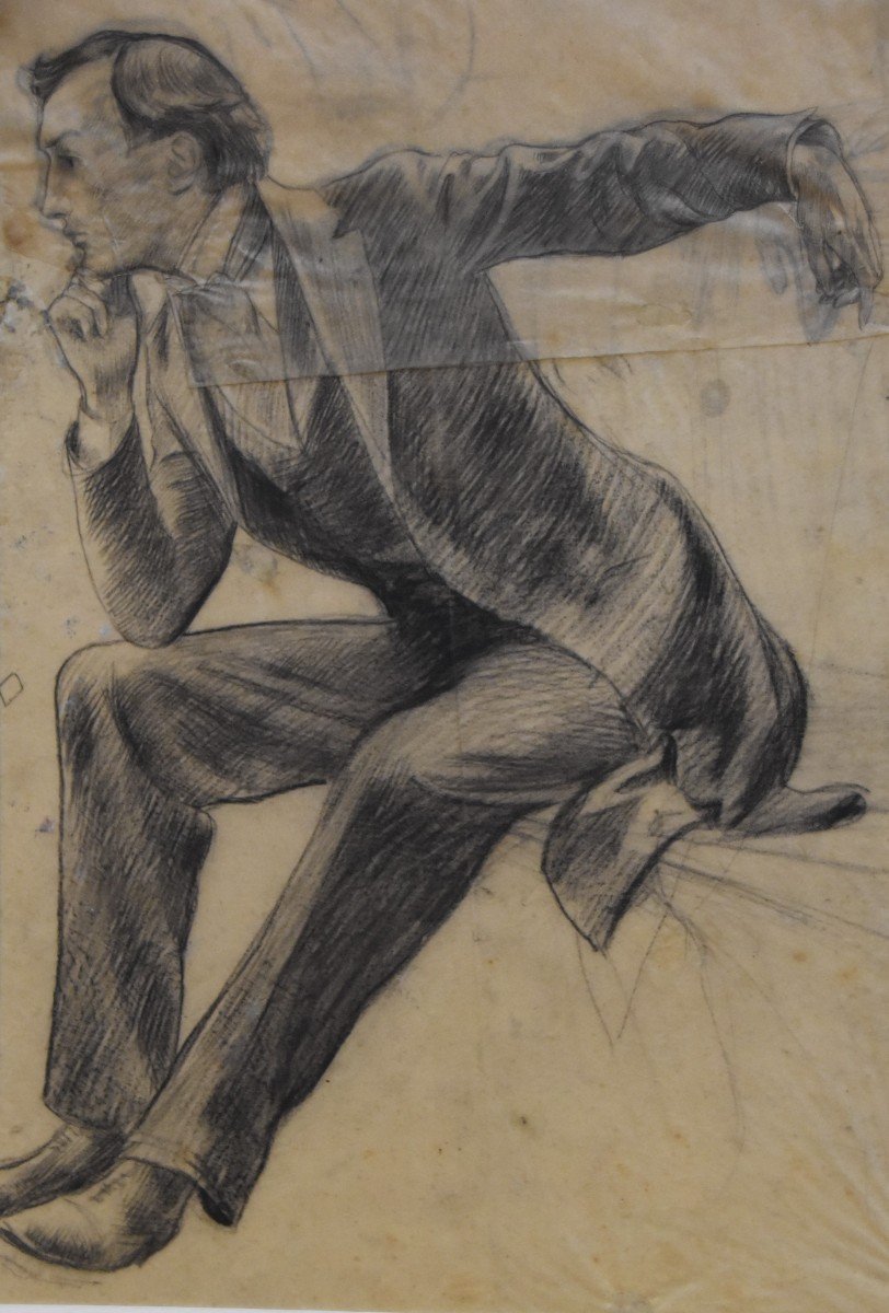 Ga Rochegrosse (1859-1938) A Seated Man, Study Exposition Internationale Paris 1900-photo-3