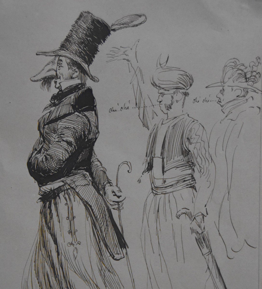 Edouard Detaille (1848 1912) Personnages De Carnaval, Dessin Signé-photo-2