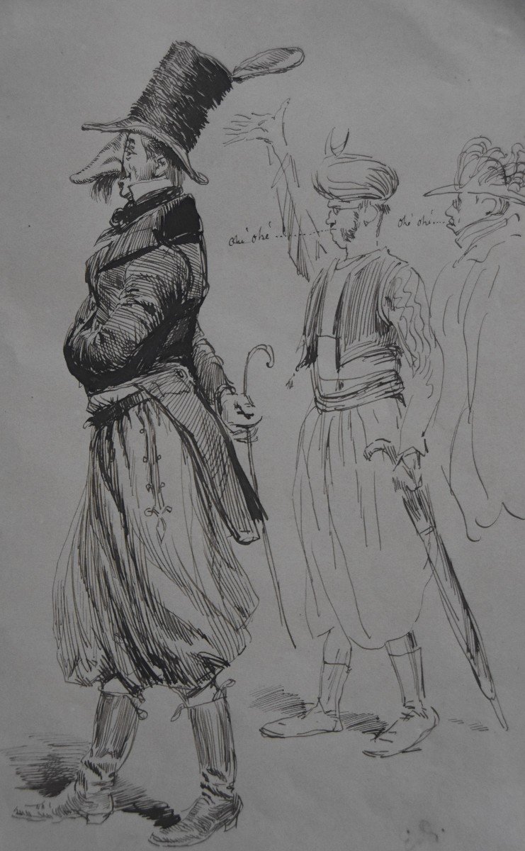 Edouard Detaille (1848 1912) Carnival Figures, Signed Drawing-photo-1