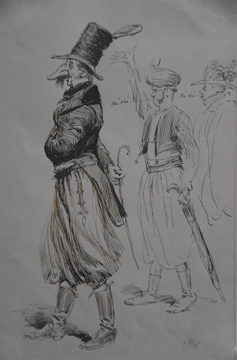 Edouard Detaille (1848 1912) Personnages De Carnaval, Dessin Signé