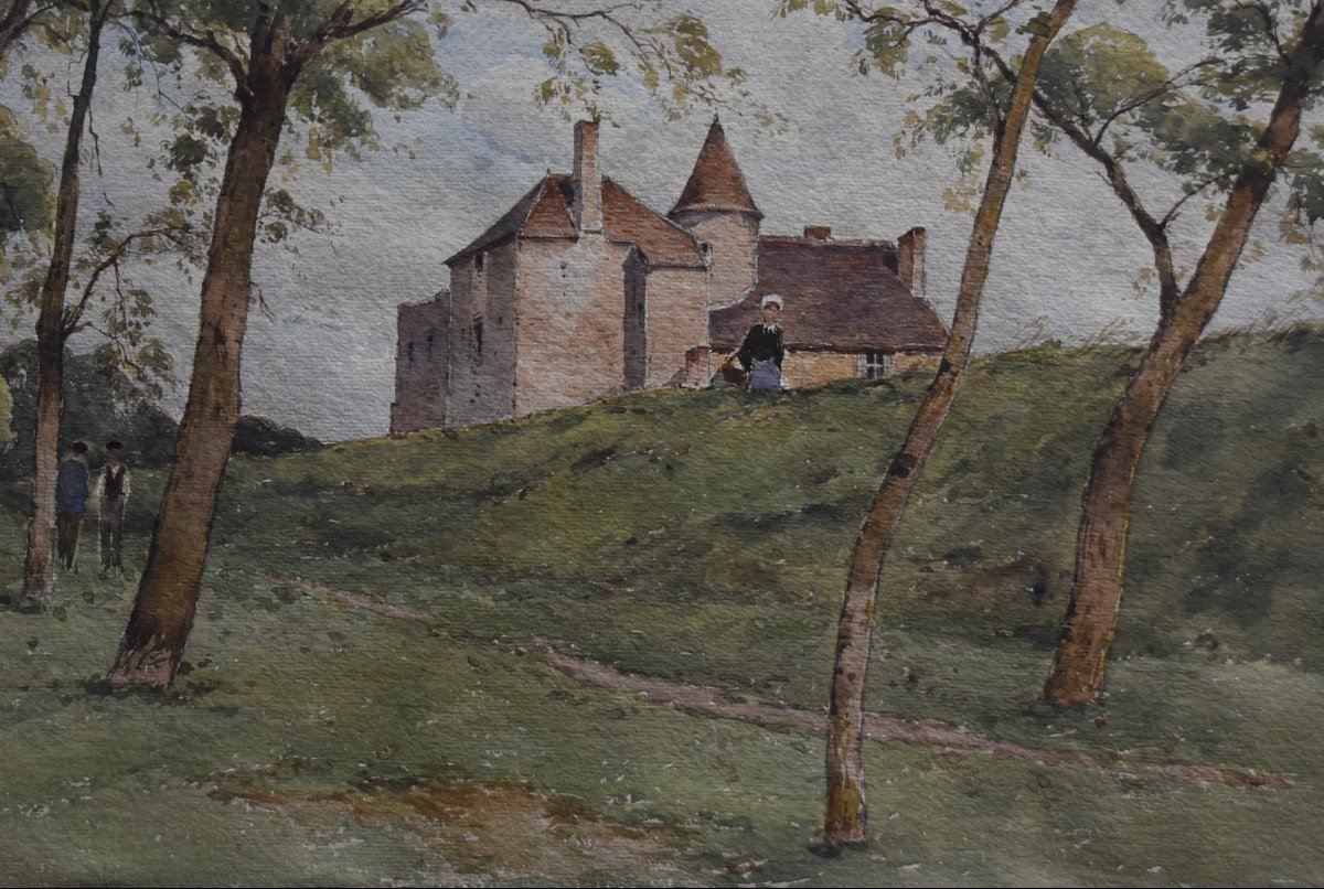 Paul Lecomte (1842-1920), The Old Priory In Mennetou Sur Cher, Signed Watercolor-photo-2