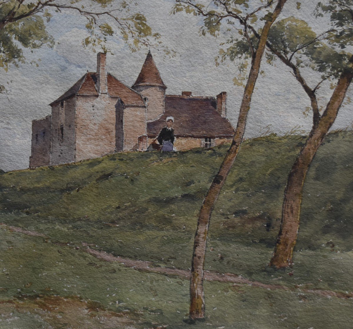 Paul Lecomte (1842-1920), The Old Priory In Mennetou Sur Cher, Signed Watercolor-photo-4