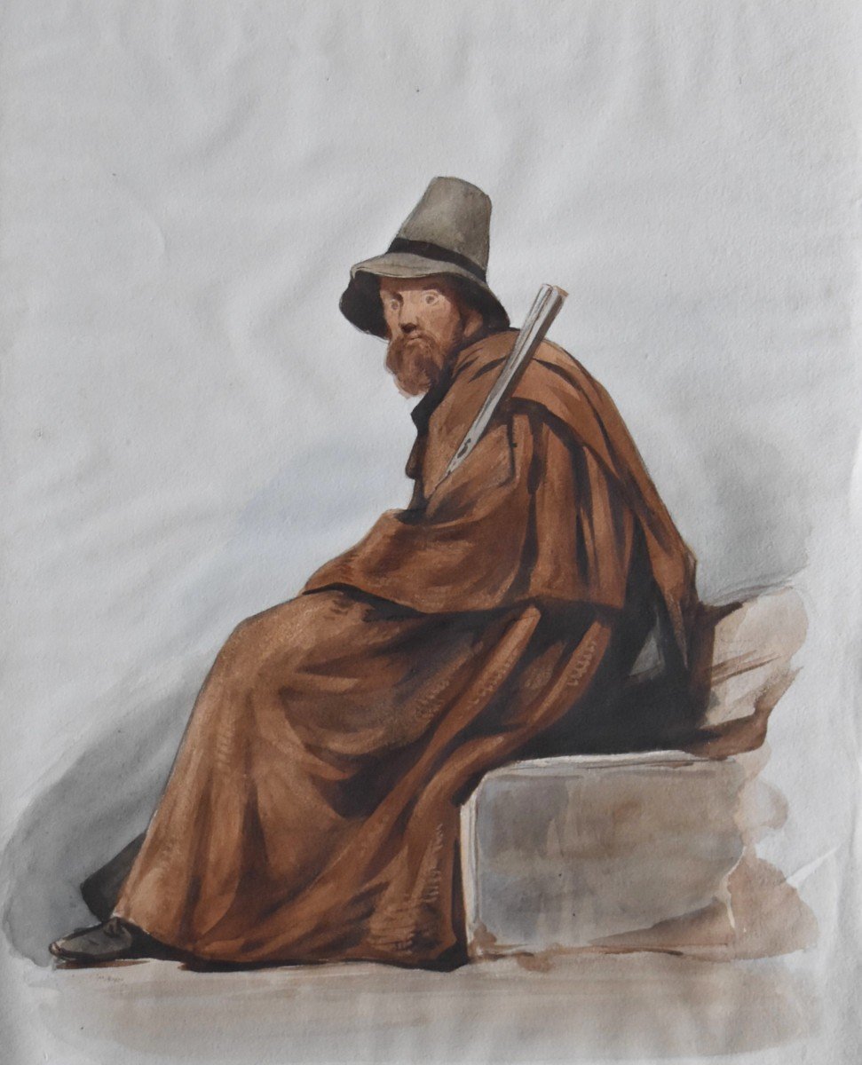 Ecole Française Du XIX° Siècle, Un Bandit Italien, 1864,  Aquarelle