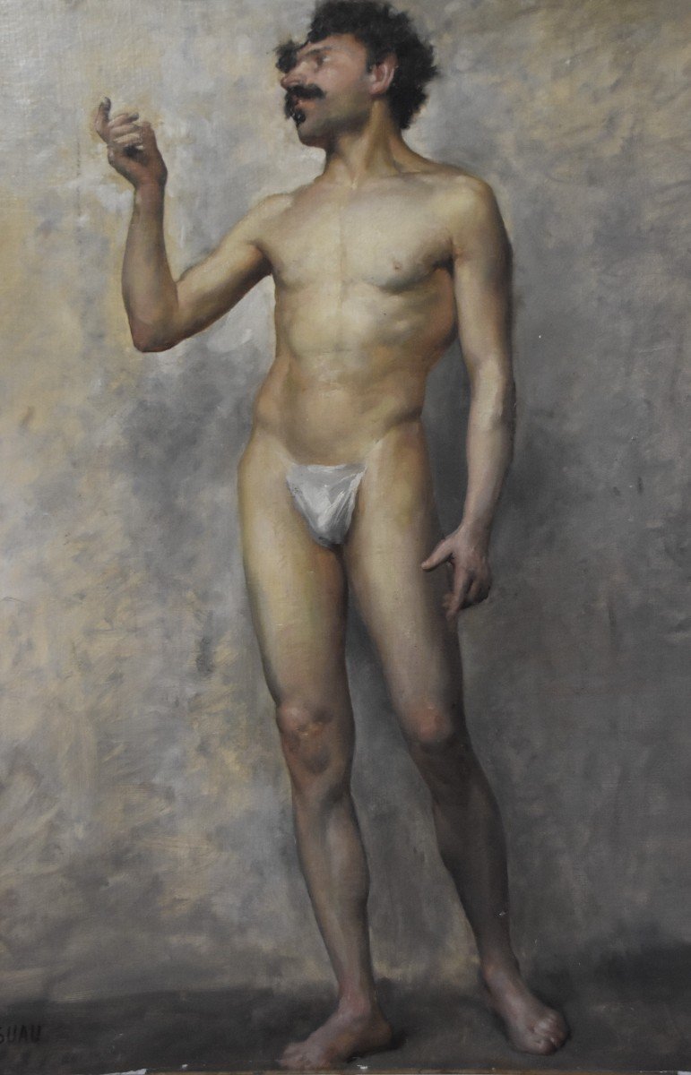 Edmond Suau (1871-1929) Une Académie, Standing Man, Oil On Canvas Signed-photo-8