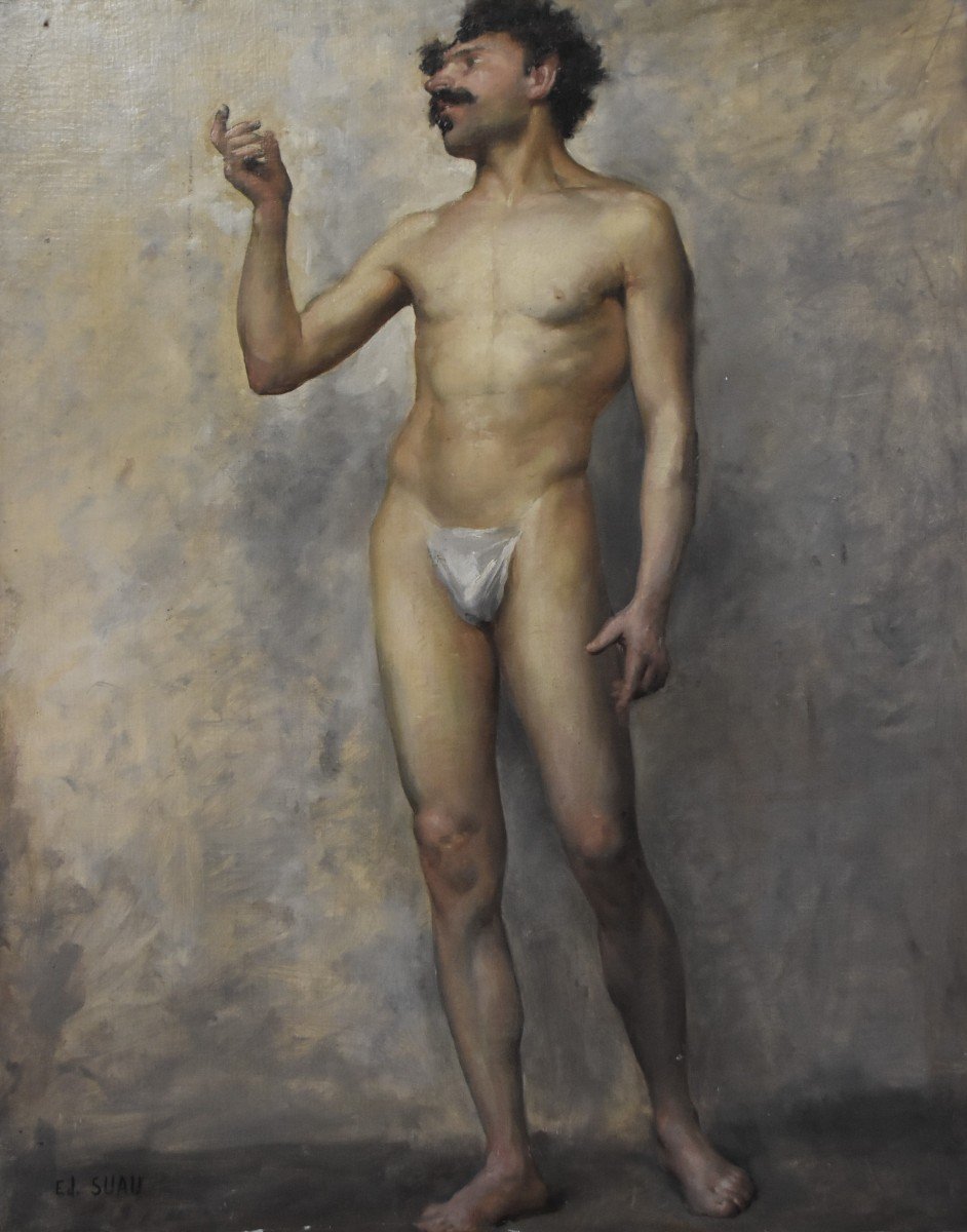 Edmond Suau (1871-1929) Une Académie, Standing Man, Oil On Canvas Signed