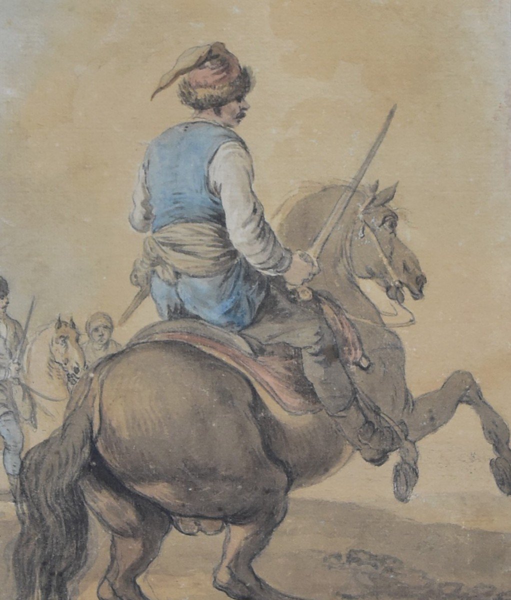 Attributed To Francesco Casanova (1727-1803), A Mameluke Fighting On His Horse, Watercolor-photo-3