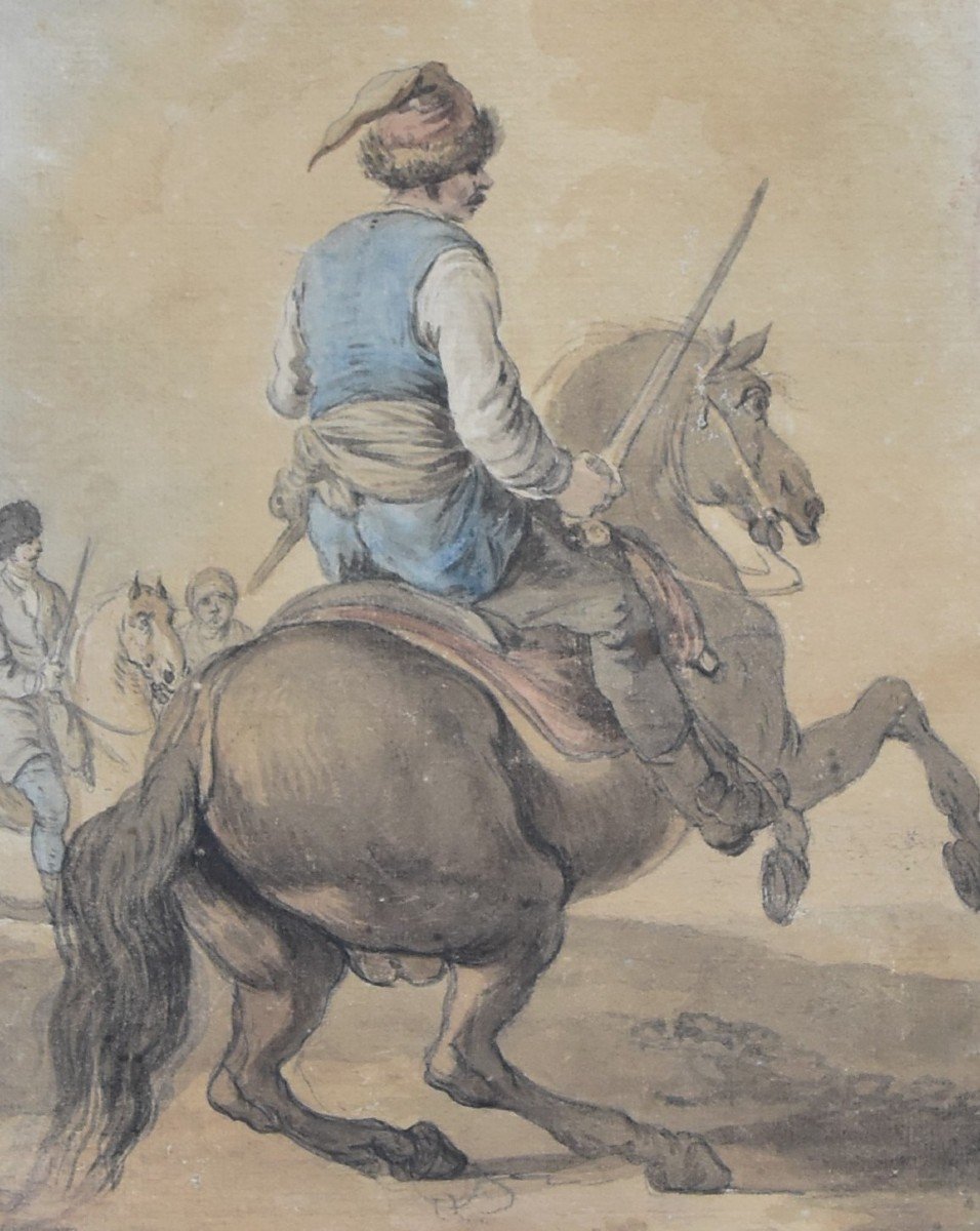 Attributed To Francesco Casanova (1727-1803), A Mameluke Fighting On His Horse, Watercolor-photo-4