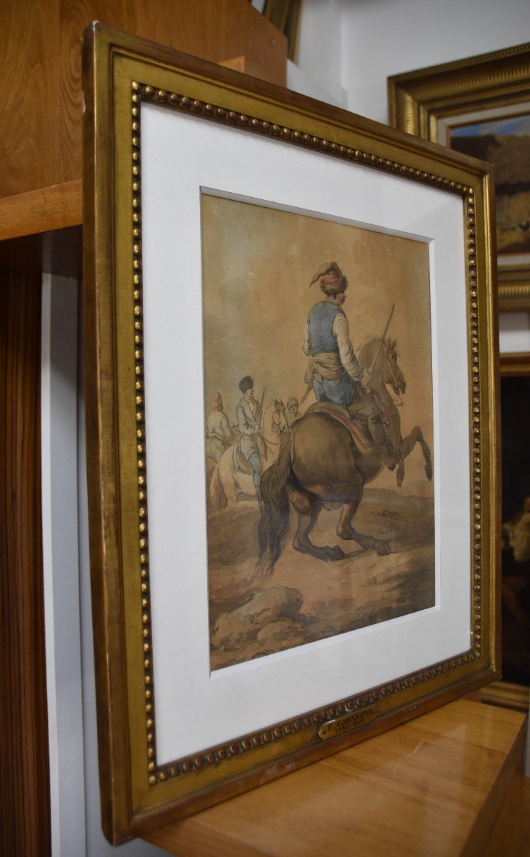 Attributed To Francesco Casanova (1727-1803), A Mameluke Fighting On His Horse, Watercolor-photo-6