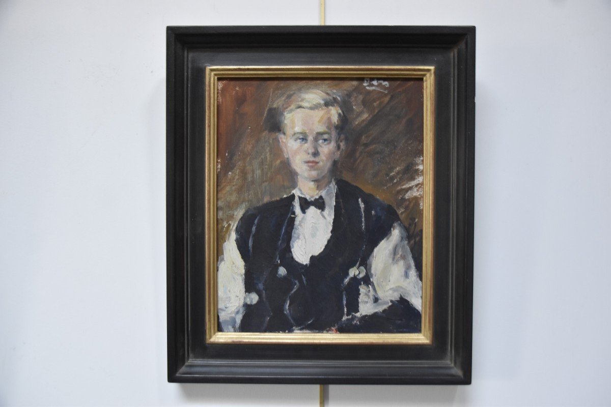 Ecole Française Vers 1930, Portrait De Jeune Homme, Huile Sur Panneau-photo-4