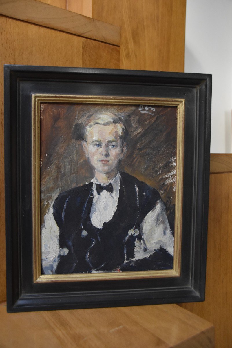French School Circa1930, Portrait Of A Young Man, Oil On Panel-photo-1