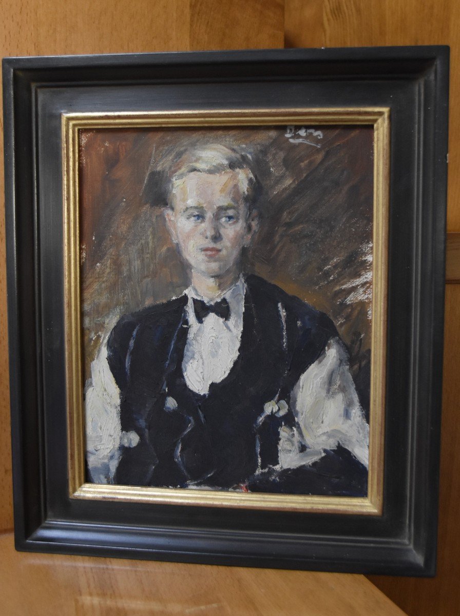 French School Circa1930, Portrait Of A Young Man, Oil On Panel-photo-2