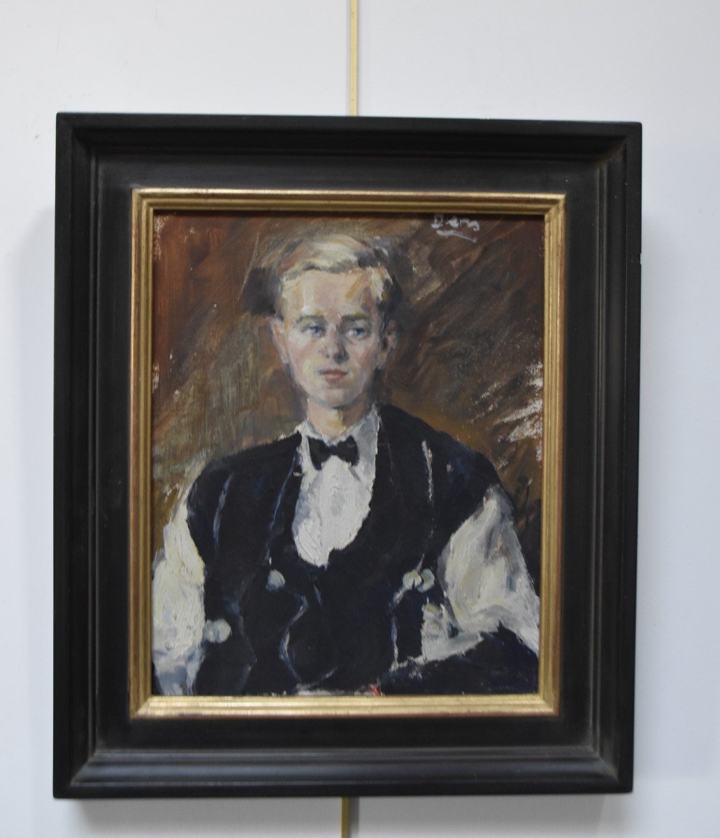 French School Circa1930, Portrait Of A Young Man, Oil On Panel-photo-3