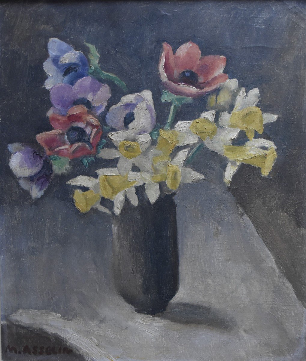 Maurice Asselin (1882-1947) Anémones Et Jonquilles, Huile Sur Toile Signée