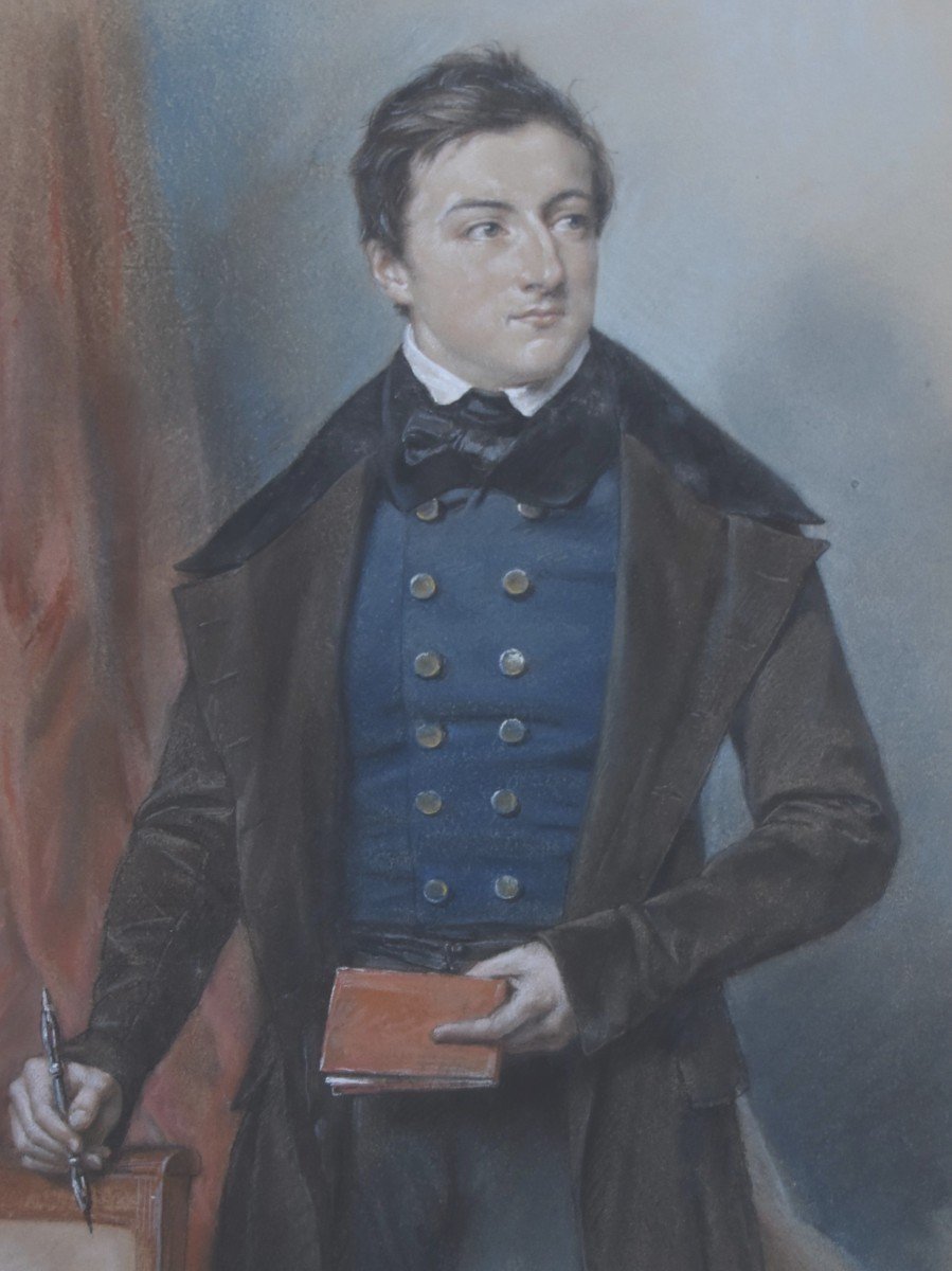Louis Charles Auguste Couder (1789-1873) Portrait Of A Young Man, Pastel Signed-photo-4