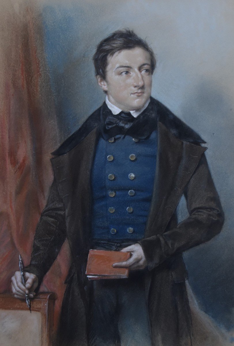 Louis Charles Auguste Couder (1789-1873) Portrait Of A Young Man, Pastel Signed-photo-1