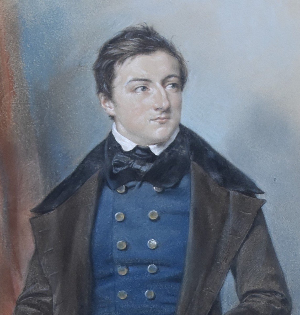 Louis Charles Auguste Couder (1789-1873) Portrait Of A Young Man, Pastel Signed-photo-2