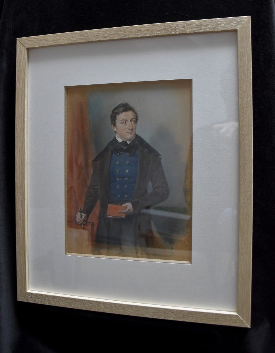 Louis Charles Auguste Couder (1789-1873) Portrait Of A Young Man, Pastel Signed-photo-3