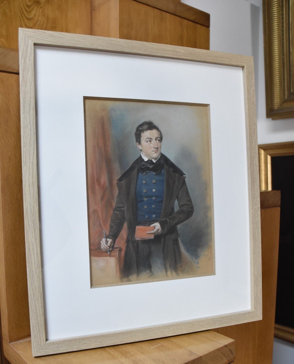 Louis Charles Auguste Couder (1789-1873) Portrait Of A Young Man, Pastel Signed-photo-6
