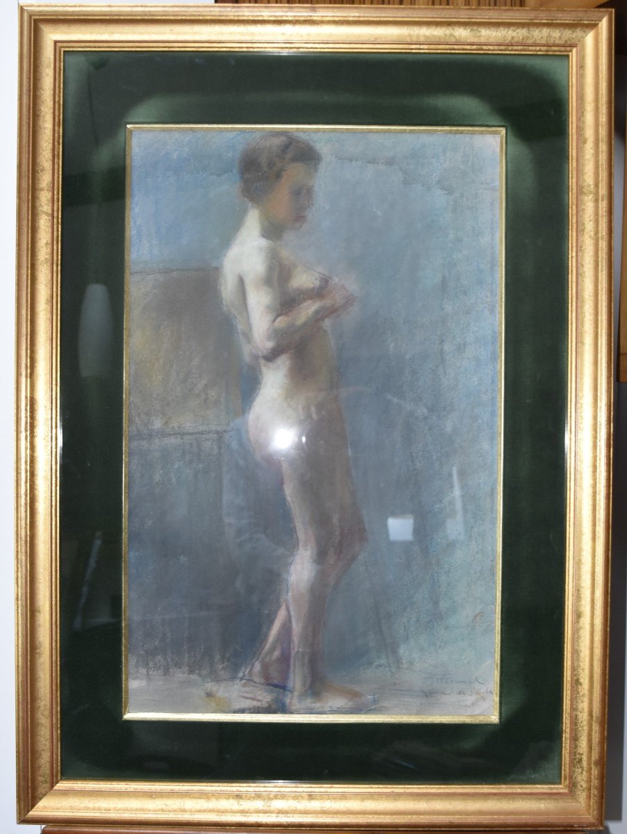 Lucien-Victor Guirand de Scevola (1871-1950) Nu féminin, pastel signé-photo-4