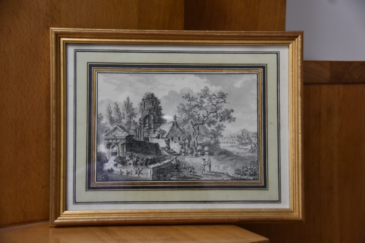 Louis Lesueur (1746-1803) Fantastic Landscape With Ancient Ruins, 1789, Signed Dated Drawing-photo-8