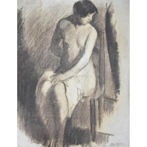 Henri Ottmann (1877-1927)  Nu dans l'Atelier, dessin signé