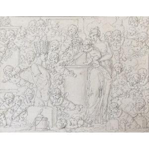 Louis-félix De La Rue (1730-1777) Mythological Scene, Pen And Black Ink On Paper