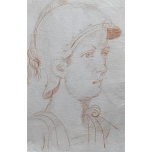 Italian School Of The 18th Century, Antique Soldier In Profile, Red Chalk On Paper