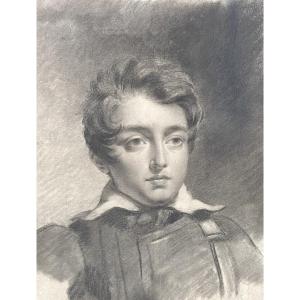 French Romantic School, Circa 1840 Portrait Of A Young Man, Charcoal On Paper