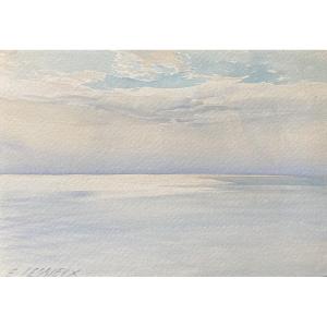 Ernest Lessieux (1848 - 1925)  La Mer Par Temps Calme, Aquarelle Signée