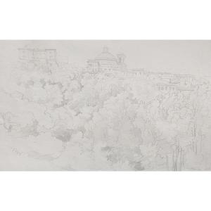 French Romantic School Of The Early 19th Century View Of Arriccia, 1828, Pencil Drawing