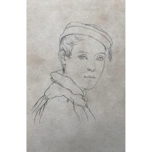 19th Century German School, Portrait Of A Young Boy, Pencil On Paper