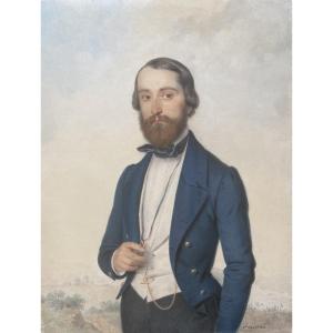 Frédéric Millet (1786-1859)  Portrait d'un gentleman, 1849  aquarelle signée et datée