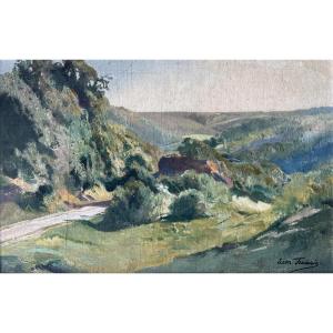 Léon Frédéric (1856-1940)  Un paysage d'été, huile sur toile signée