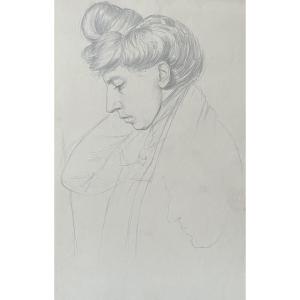 André Eugène Costilhes (1865-1940) Jeune femme de profil, dessin