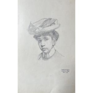 André Eugène Costilhes (1865-1940) Portrait d'une jeune femme au chapeau, dessin