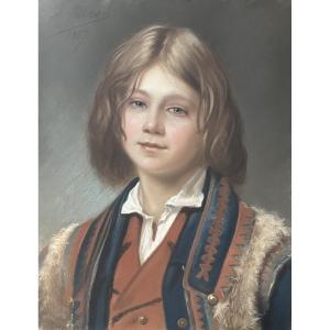 Pierre-Adolphe Huas (1838-1900)  Jeune Napolitain, 1867, pastel signé et daté 