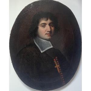French School Of The Early 18th Century, Portrait Of A Clergyman, Oil On Oval Canvas