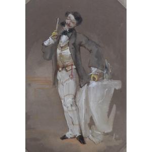 Ecole française du XIX° siècle, Un Dandy, aquarelle