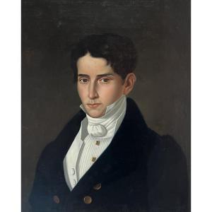 École française vers 1830. Portrait d'un jeune homme., huile sur toile signée  datée