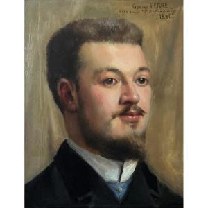 Georges Ferré (1853-1924) Portrait Of A Friend, 1886, Oil On Panel, Signed