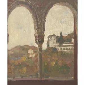 James Kerr-lawson (1864-1939) View Of The Alhambra, Granada, Oil On Panel