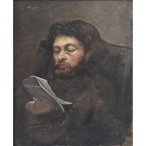 École française du XIXe siècle, Portrait d'un homme lisant, huile sur toile