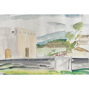 Jean Launois (1898-1942) Paysage nord-africain, aquarelle signée