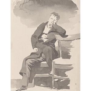Camille Chenou-Levesque (1818-1886) Portrait d'un homme accoudé, dessin