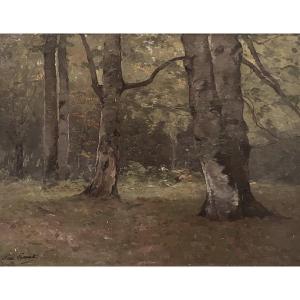 Paul Lecomte (1842–1920) Un Sous-bois , huile sur panneau, signé