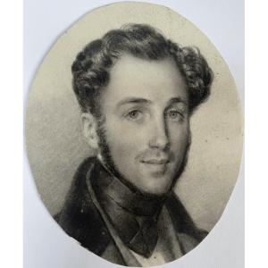 French Romantic School, Portrait Of A Young Man, Charcoal On Paper