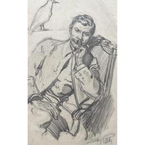 Alméry Lobel-Riche (1877-1950) Portrait d'homme, dessin signé