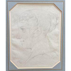 Achille Deveria (1800-1857) Portrait de jeune femme de profil  Dessin Au Crayon